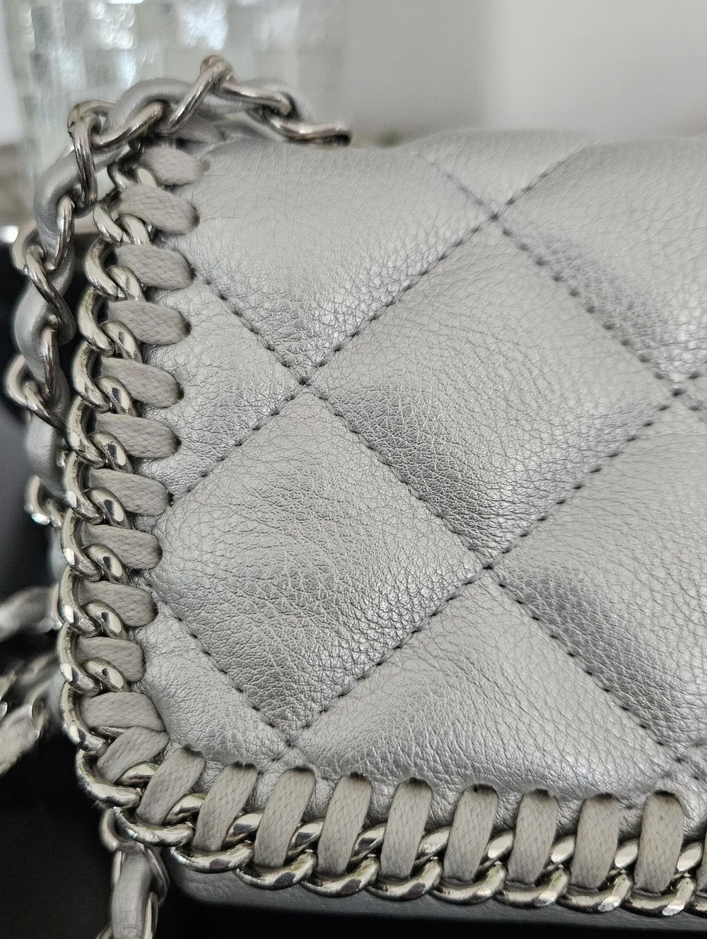 Steve Madden Quilted Metallic Silver Chain Shoulder Bag - Picture 8 of 16